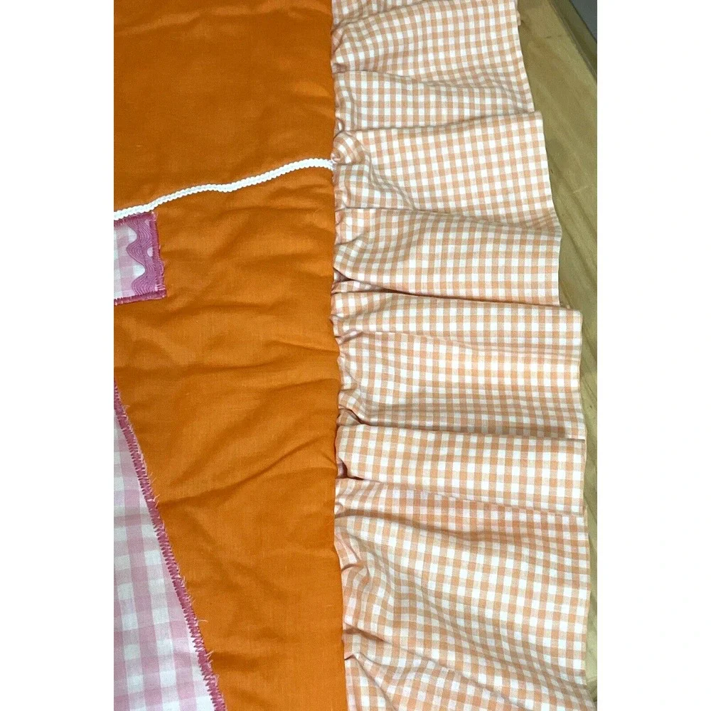 Vintage Baby Blanket Quilt Comforter 60 x 37 Clothes Line Orange‎ Gingham RARE